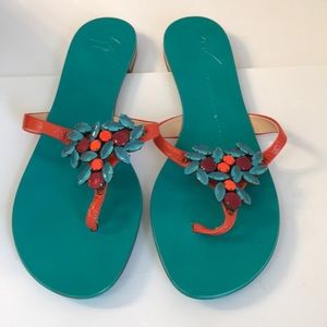 Giuseppe Zanotti Floral crystal flat sandals new in box